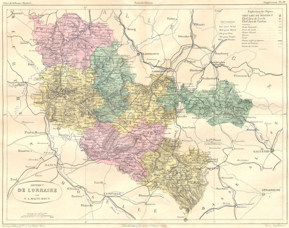 LORRAINE. District de 1884 old antique vintage map plan chart