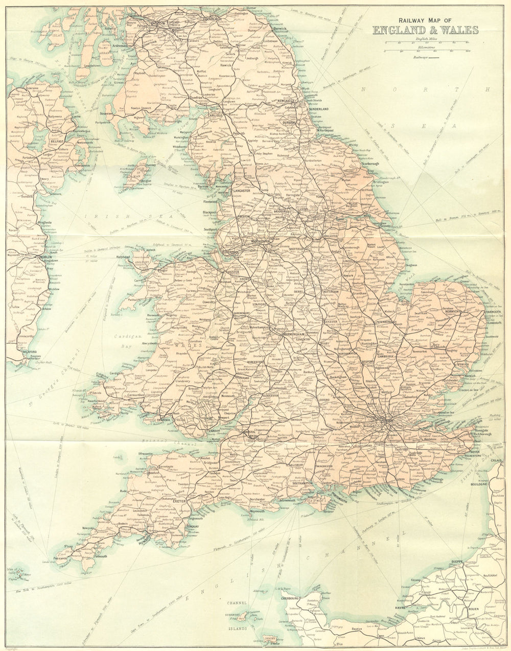 ENGLAND. Railway map of England Wales 1924 old antique vintage plan chart