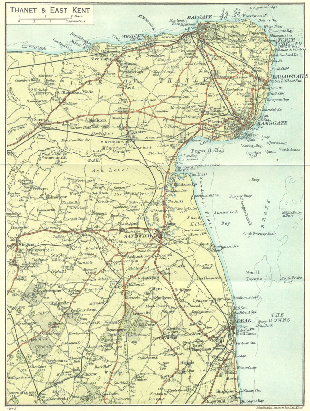 KENT. Thanet & east 1924 old antique vintage map plan chart