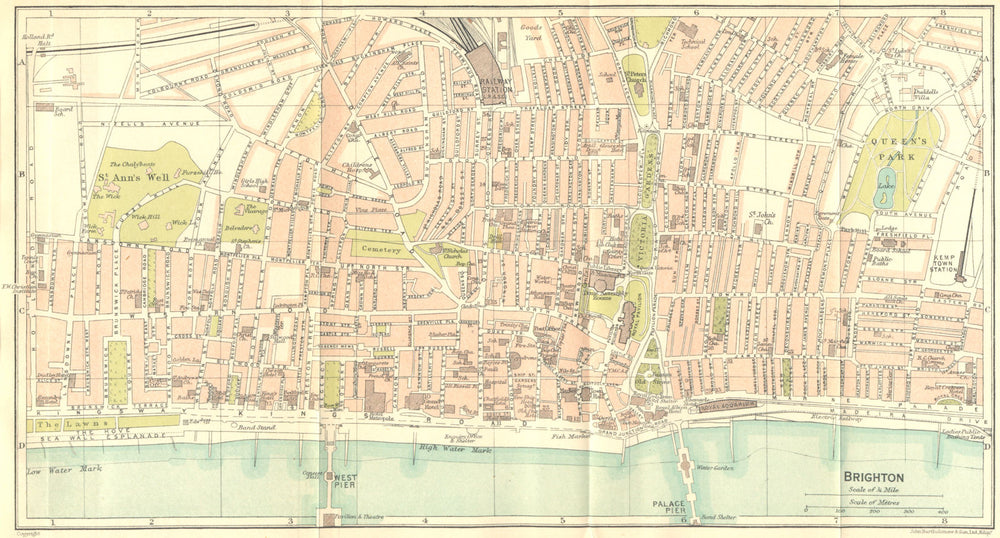 SUSSEX. Brighton Town Plan 1924 old antique vintage map chart