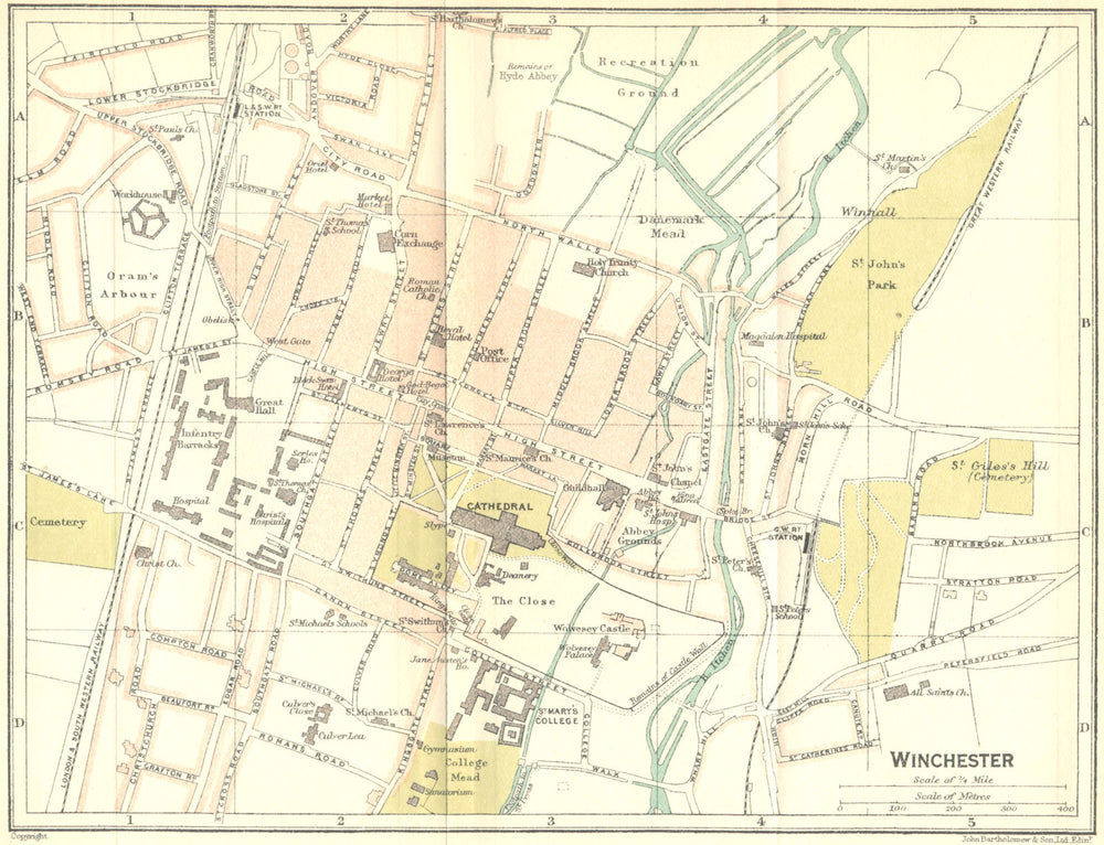 HANTS. Winchester Town Plan 1924 old antique vintage map chart