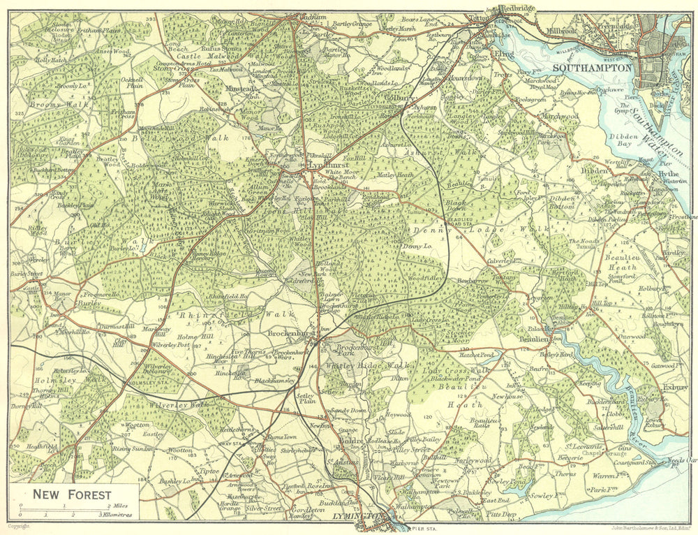 HANTS. New forest 1924 old antique vintage map plan chart