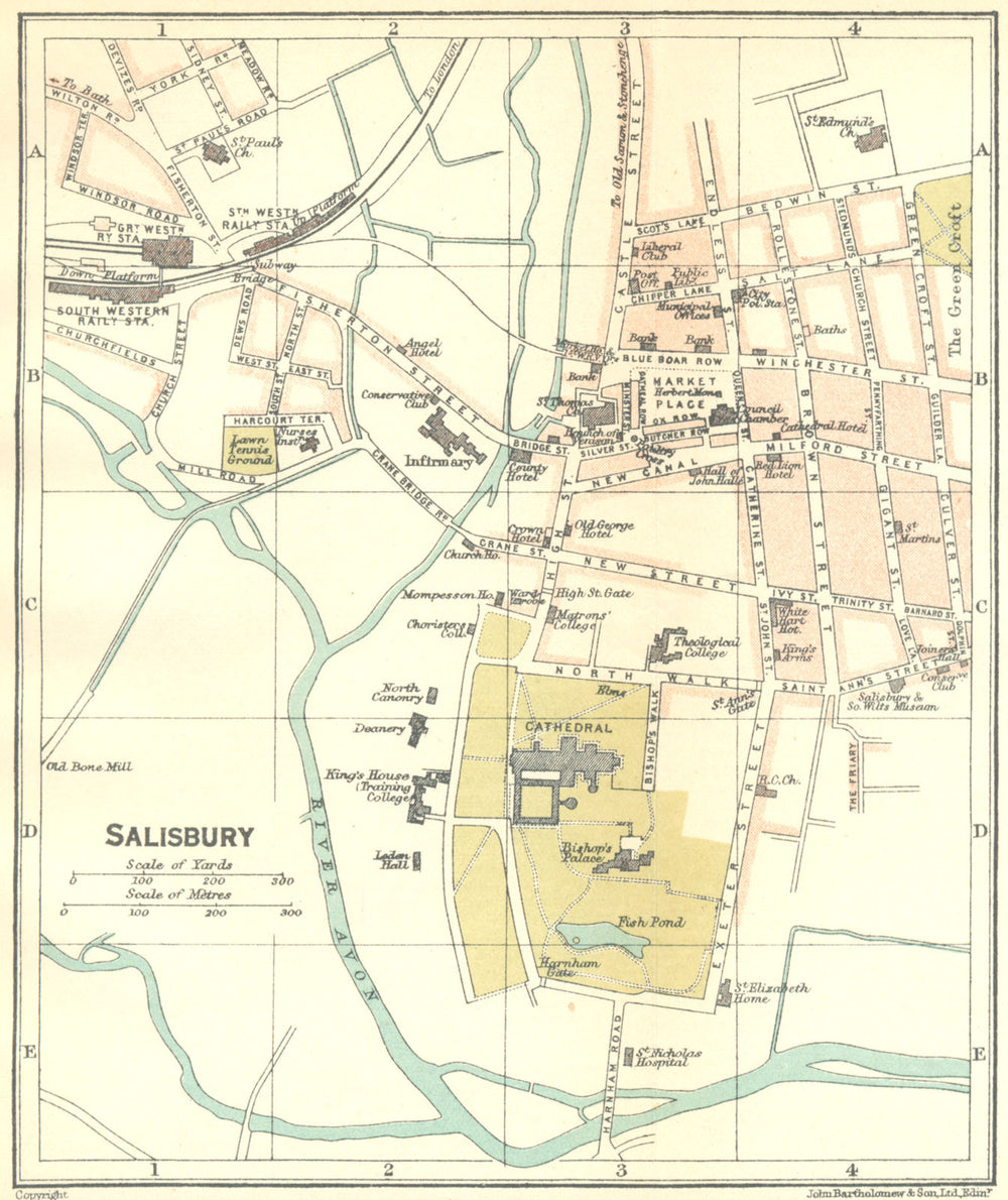 WILTS. Salisbury Town Plan 1924 old antique vintage map chart