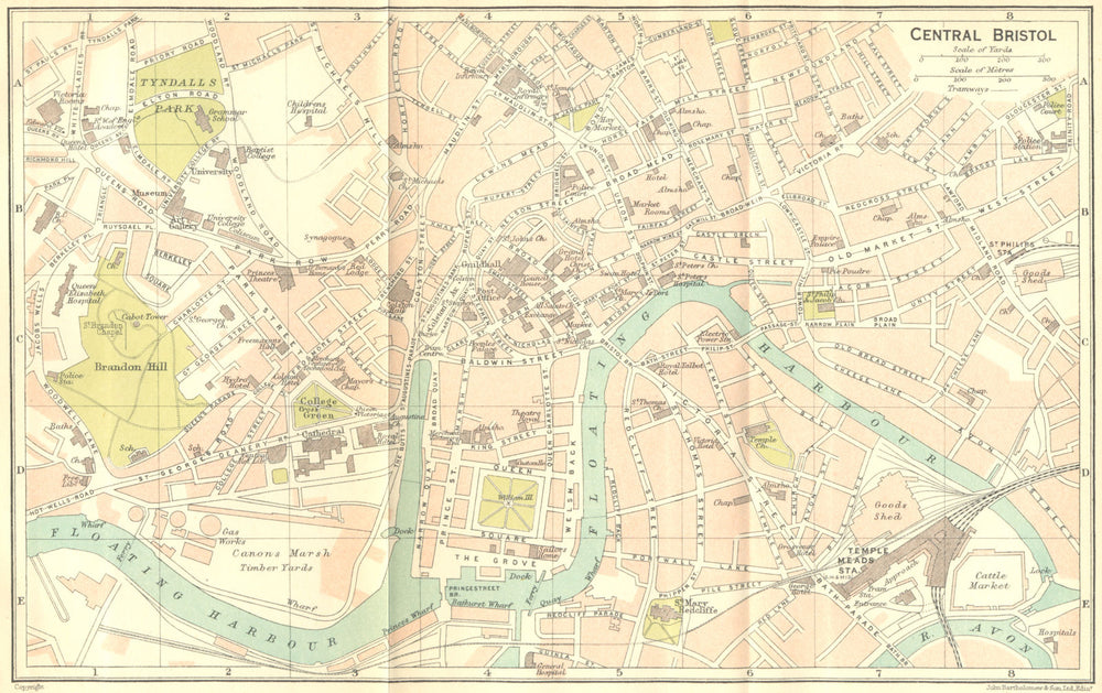GLOS. Central Bristol Town Plan 1924 old antique vintage map chart