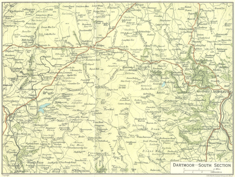 DEVON. Dartmoor-south 1924 old antique vintage map plan chart