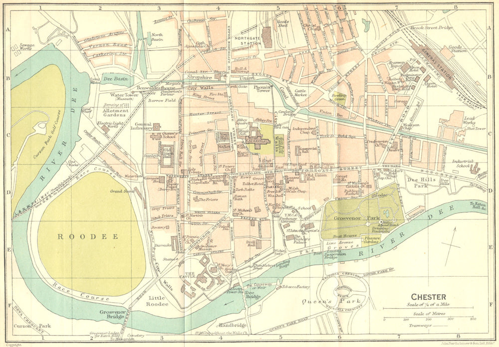 CHESHIRE. Chester Town Plan 1924 old antique vintage map chart