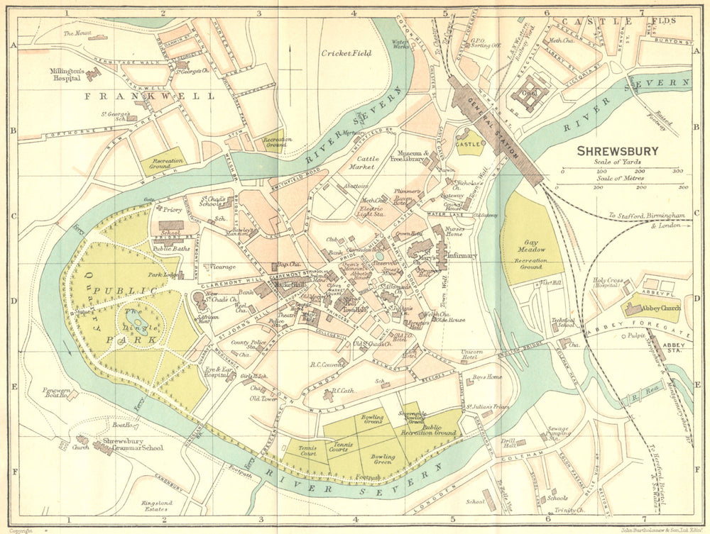 SHROPS. Shrewsbury Town Plan 1924 old antique vintage map chart