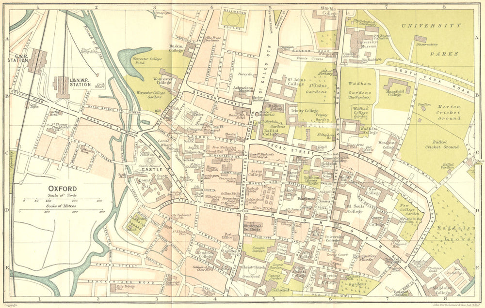 OXON. Oxford Town Plan 1924 old antique vintage map chart