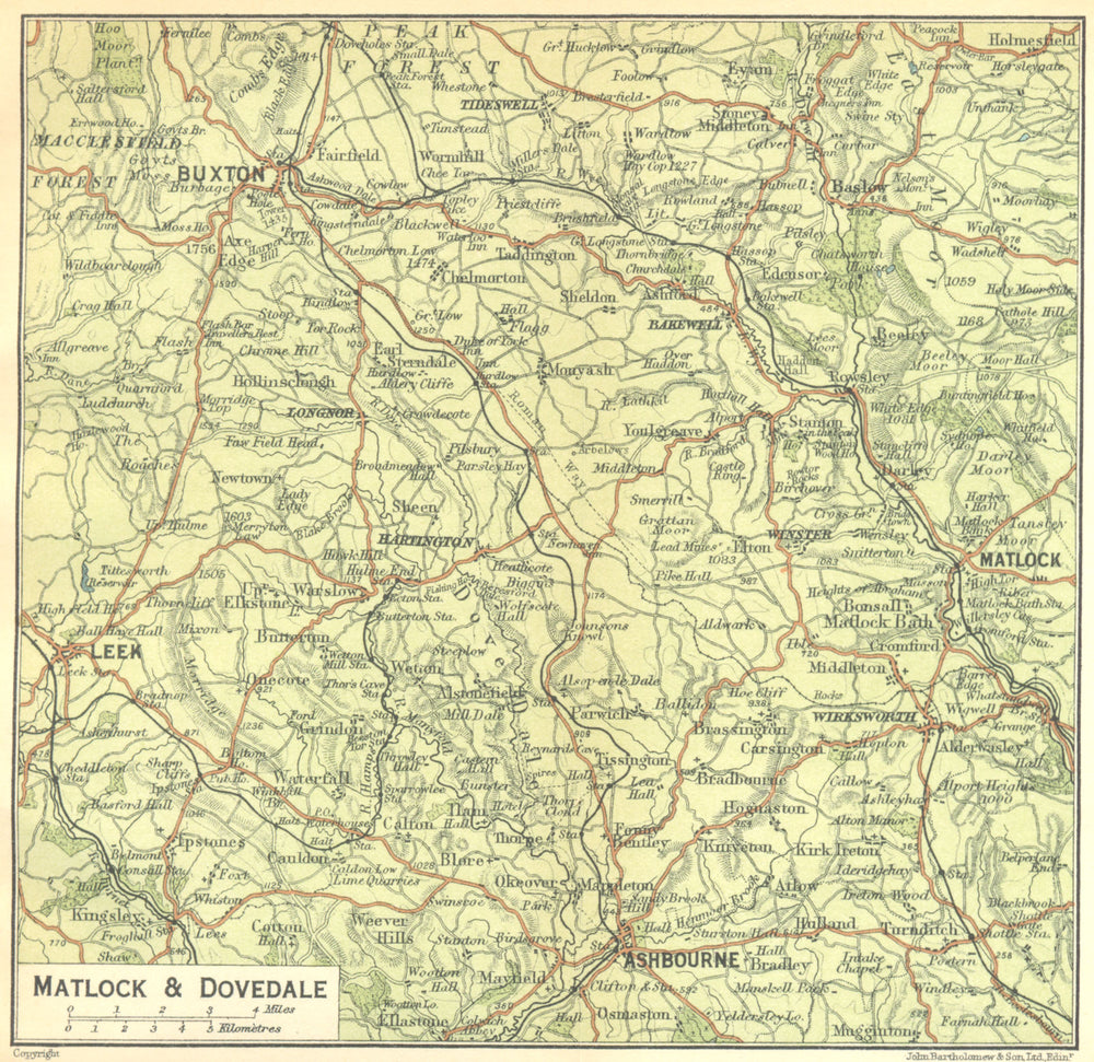 DERBYS. Matlock & Dovedale 1924 old antique vintage map plan chart