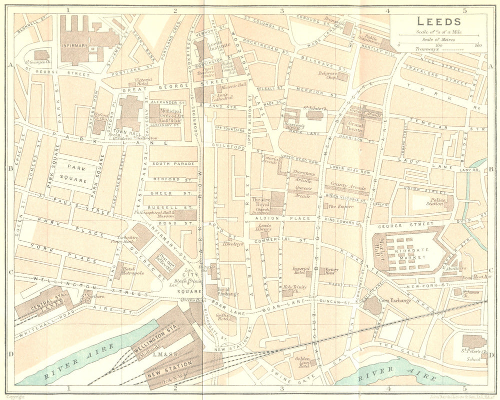 YORKS. Leeds Town Plan 1924 old antique vintage map chart