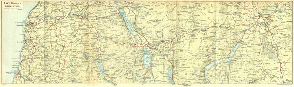 CUMBS. Lake District, North 1924 old antique vintage map plan chart