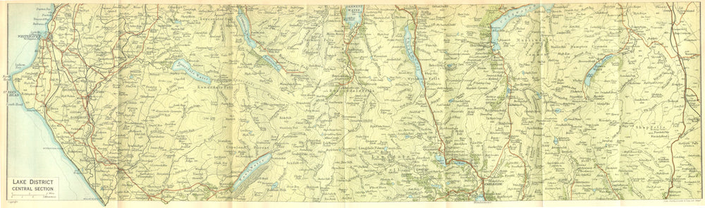 CUMBS. Lake District, Central Section 1924 old antique vintage map plan chart