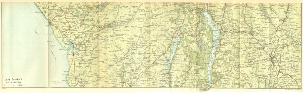 CUMBS. Lake District, south 1924 old antique vintage map plan chart