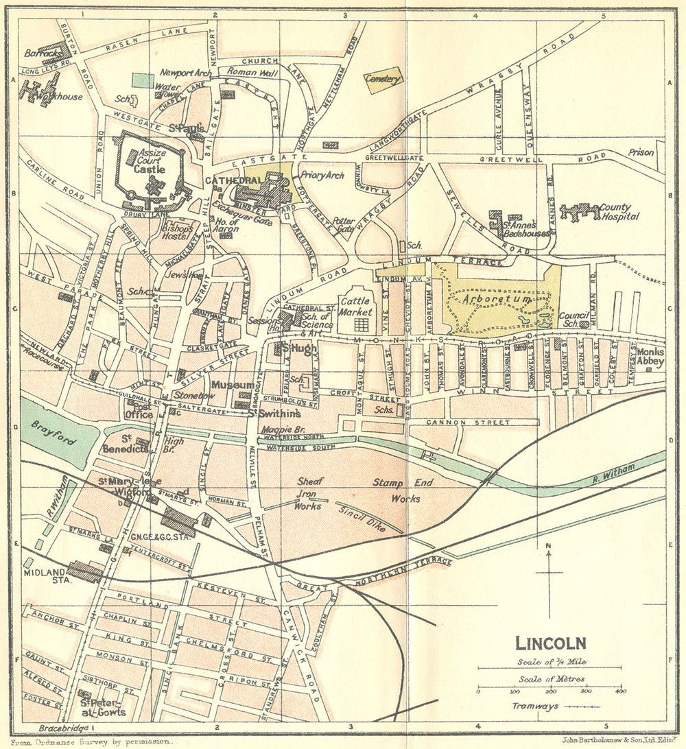 LINCS. Lincoln Town Plan 1924 old antique vintage map chart