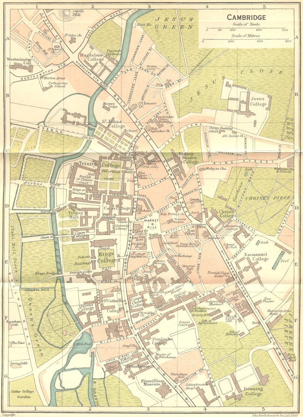 CAMBS. Cambridge Town Plan 1924 old antique vintage map chart