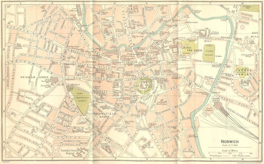 NORFOLK. Norwich Town Plan 1924 old antique vintage map chart