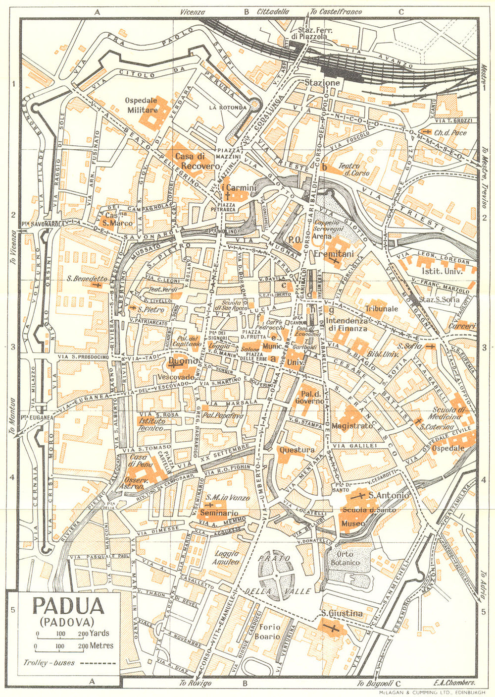 PADUA town/city plan. Italy 1953 old vintage map chart