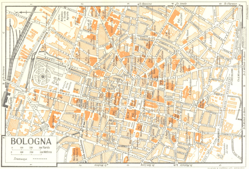 BOLOGNA town/city plan. Italy 1953 old vintage map chart