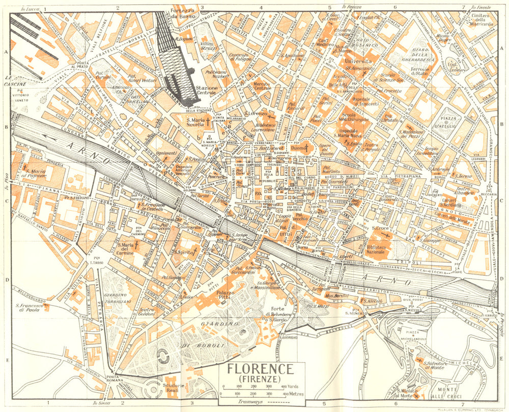 FLORENCE town/city plan. Firenze. Italy 1953 old vintage map chart