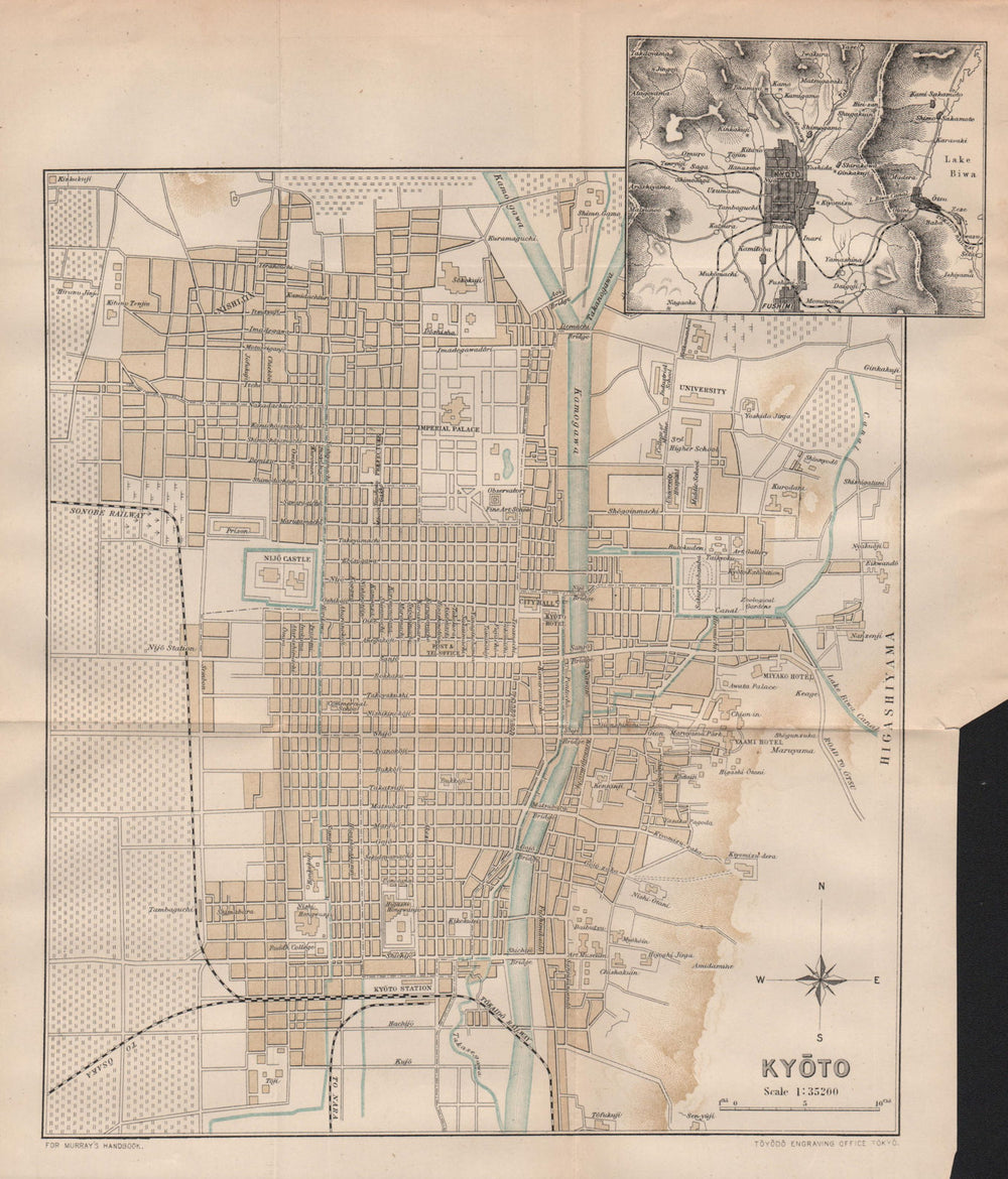JAPAN. Kyoto 1907 old antique vintage map plan chart