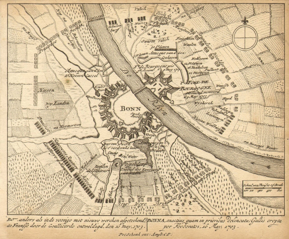 BONN. Schenk. Town Plan.  Scarce. Germany 1710 old antique map chart