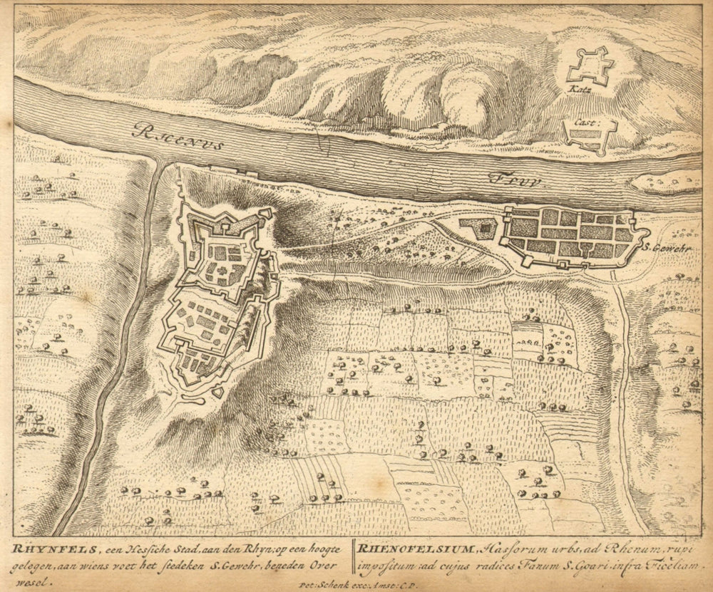 RHEINFELS. Town plan by Schenk. Scarce. Germany 1710 old antique map chart
