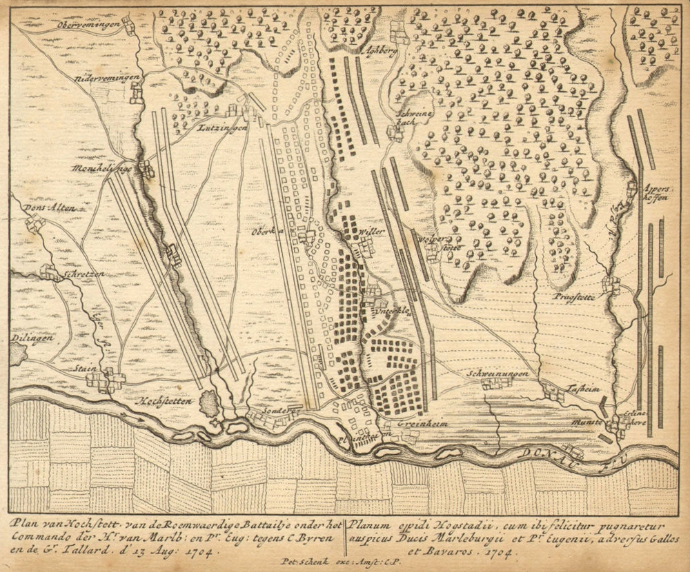 BAVARIA. Blenheim. Hochstadt, Marlborough. Germany 1710 old antique map chart