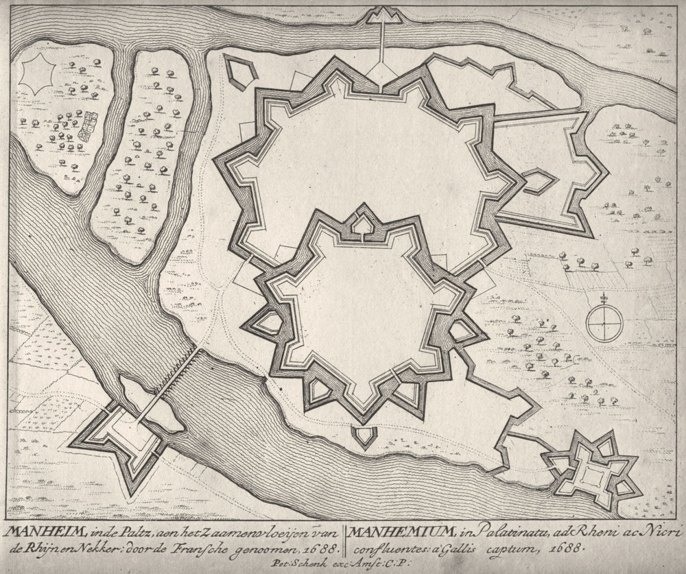 MANNHEIM. Town plan by Schenk. Scarce. Germany 1710 old antique map chart