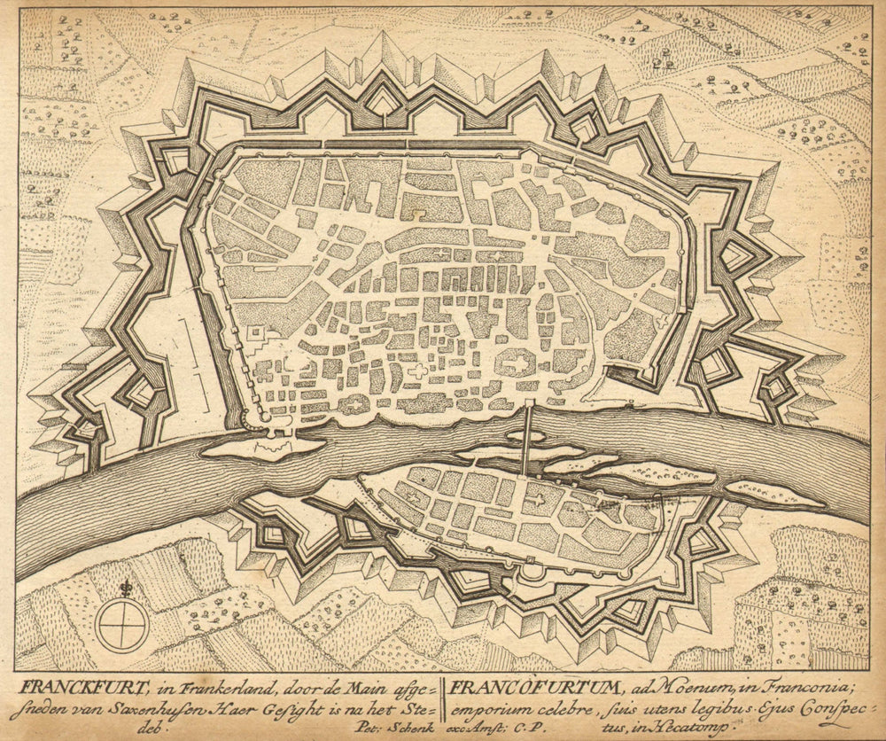 FRANKFURT. Town plan by Schenk. Scarce. Germany 1710 old antique map chart