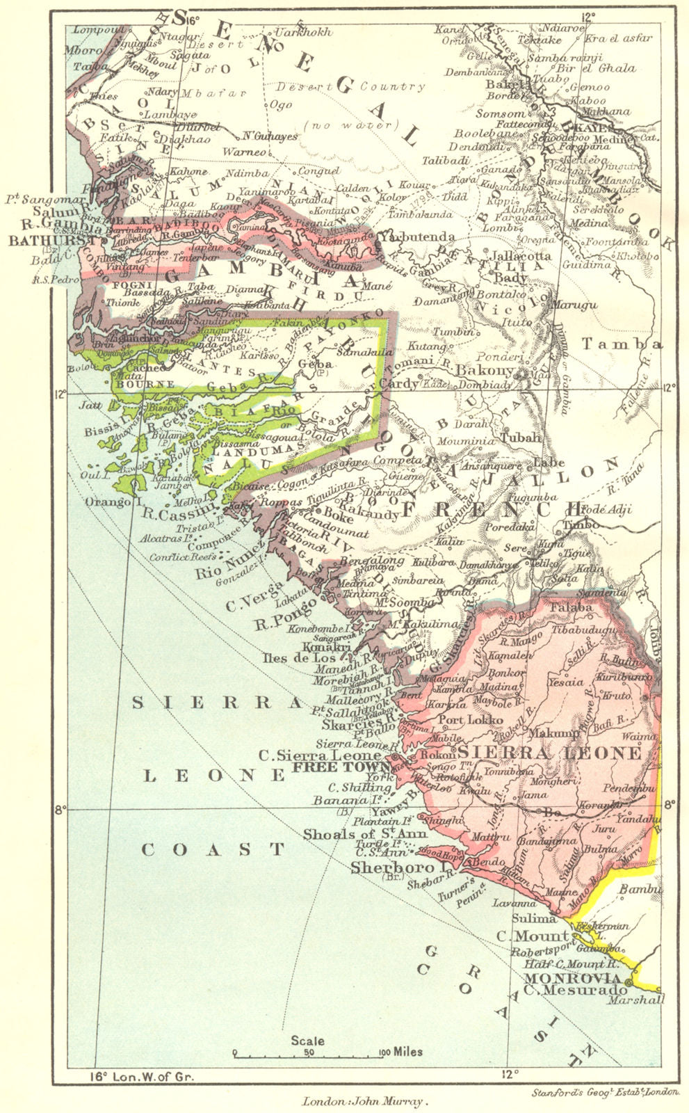 GAMBIA. Sierra Leone  1911 old antique vintage map plan chart