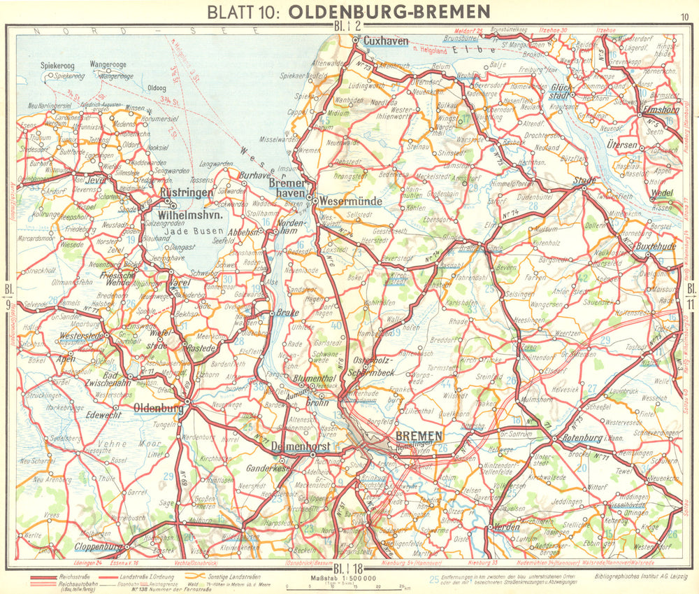 GERMANY. Oldenburg-Bremen 1936 vintage map plan chart