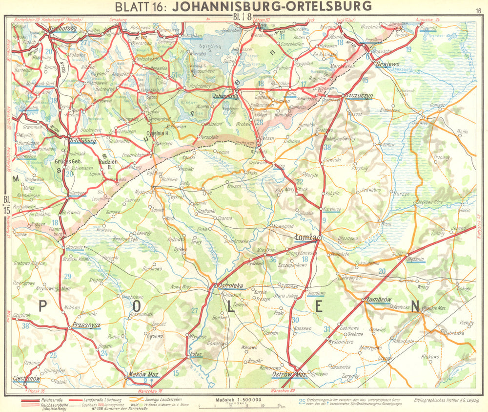 POLAND. Johannisburg-Szczytno 1936 old vintage map plan chart