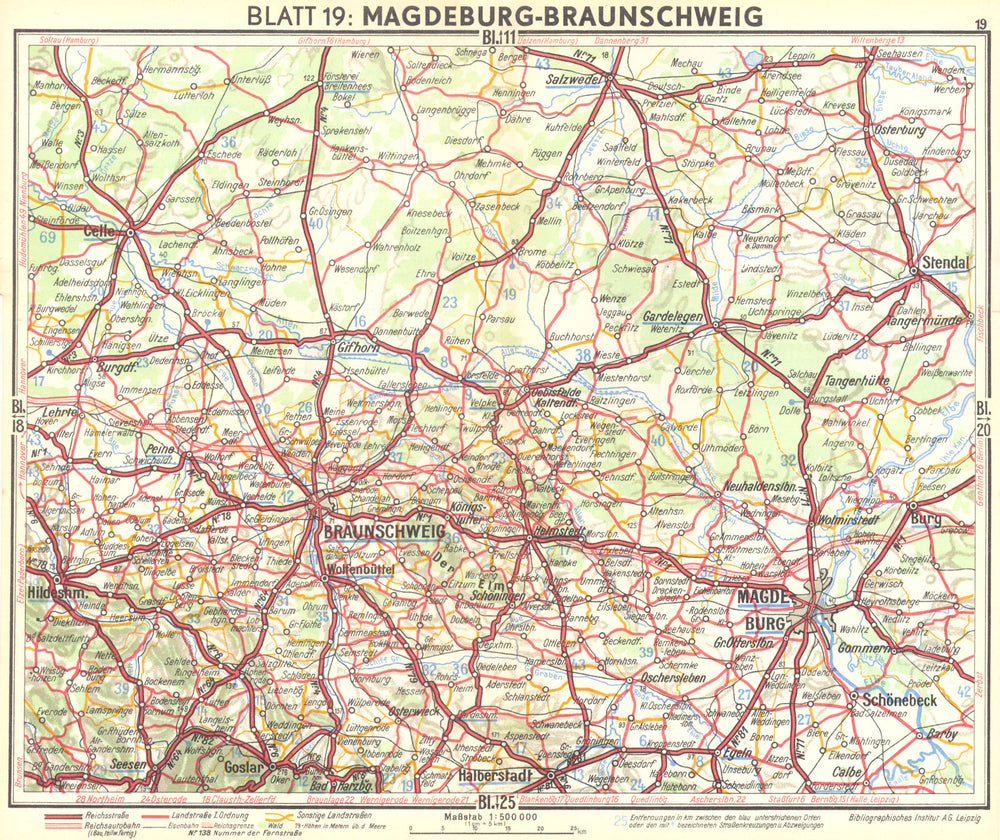 GERMANY. Magdeburg-Braunschweig 1936 old vintage map plan chart