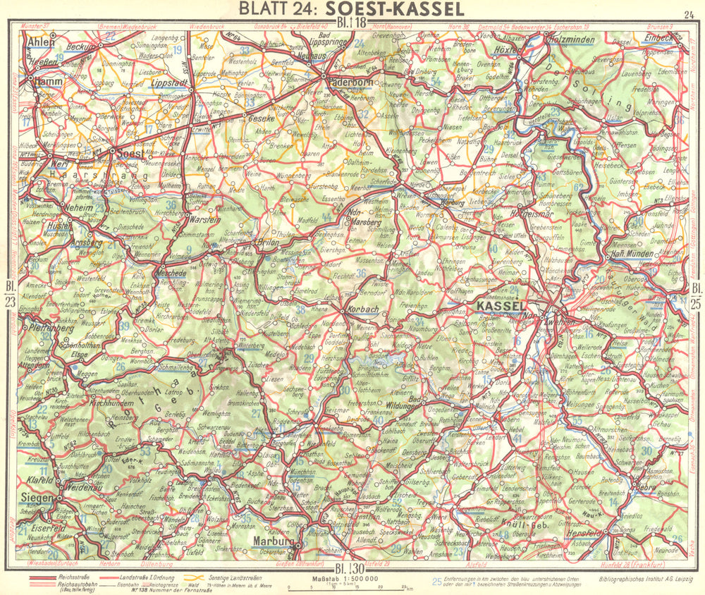 GERMANY. Soest-Kassel 1936 old vintage map plan chart