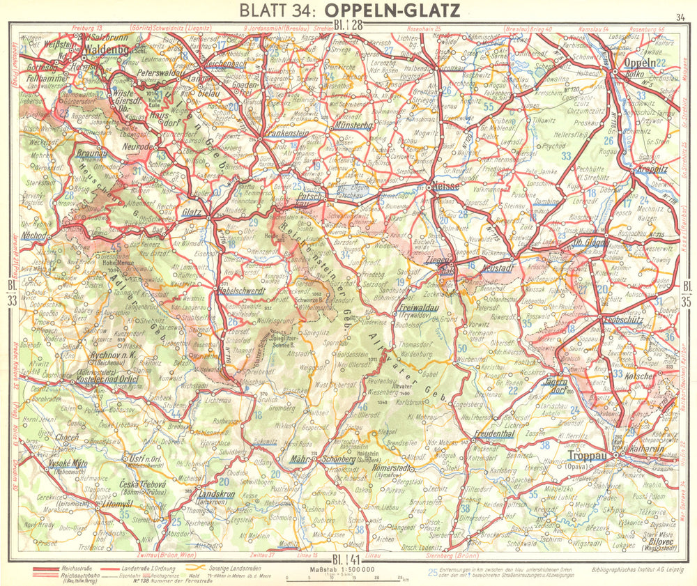 POLAND. Oppeln-Klodzko 1936 old vintage map plan chart