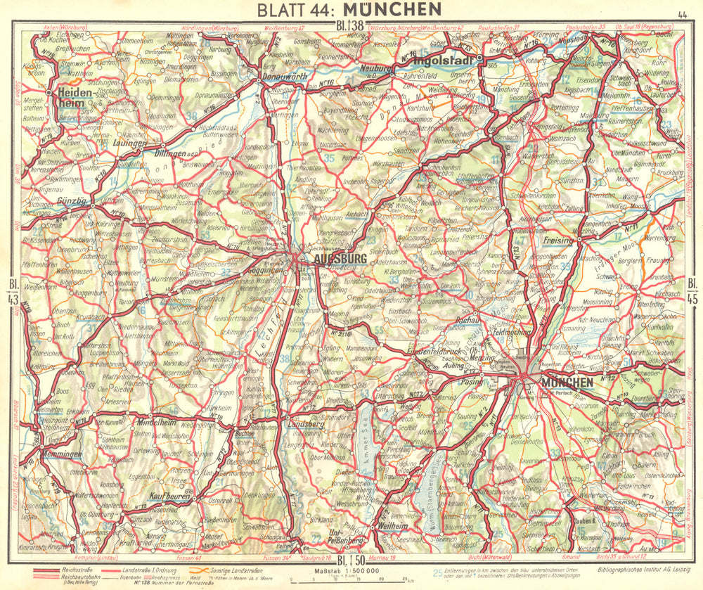 GERMANY. Munchen 1936 old vintage map plan chart