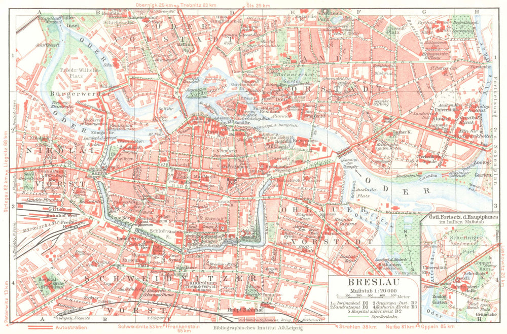 POLAND. Wrocław Wroclaw 1936 old vintage map plan chart
