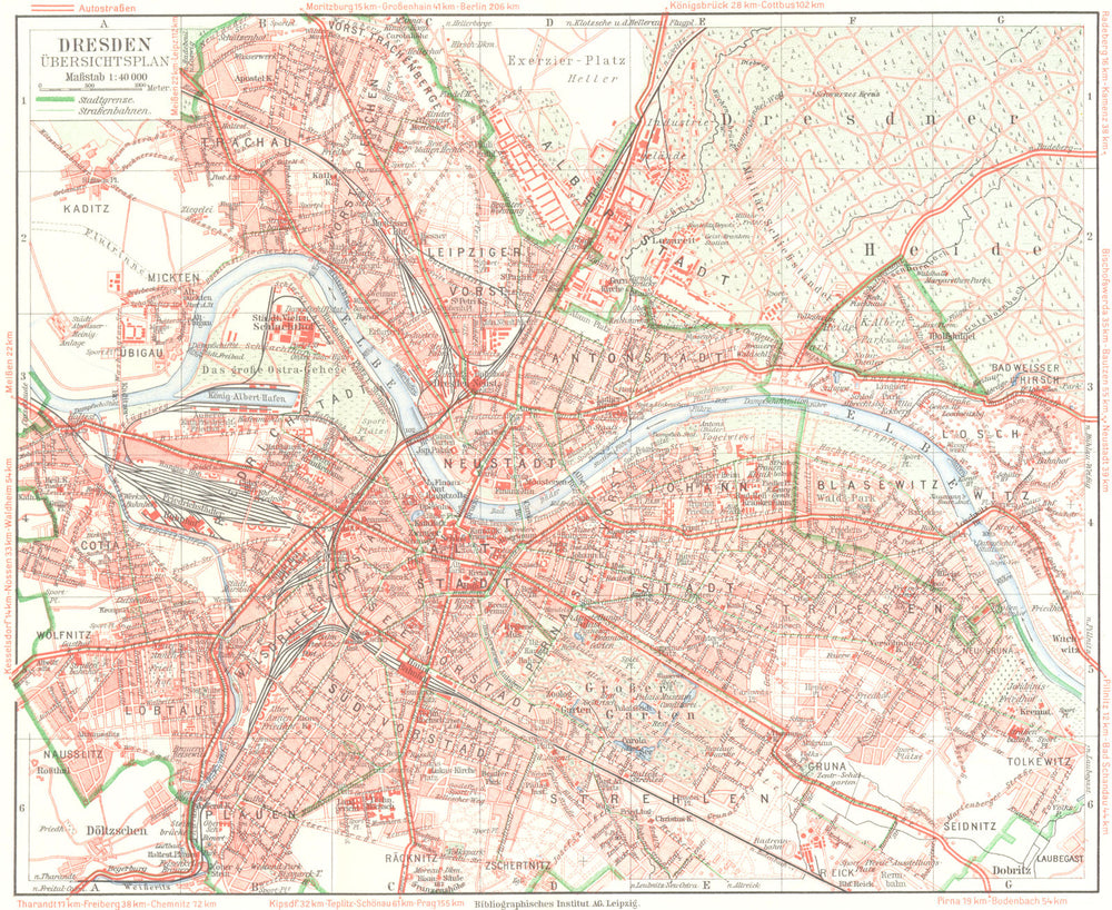GERMANY. Dresden Ubersichtsplan 1936 old vintage map chart