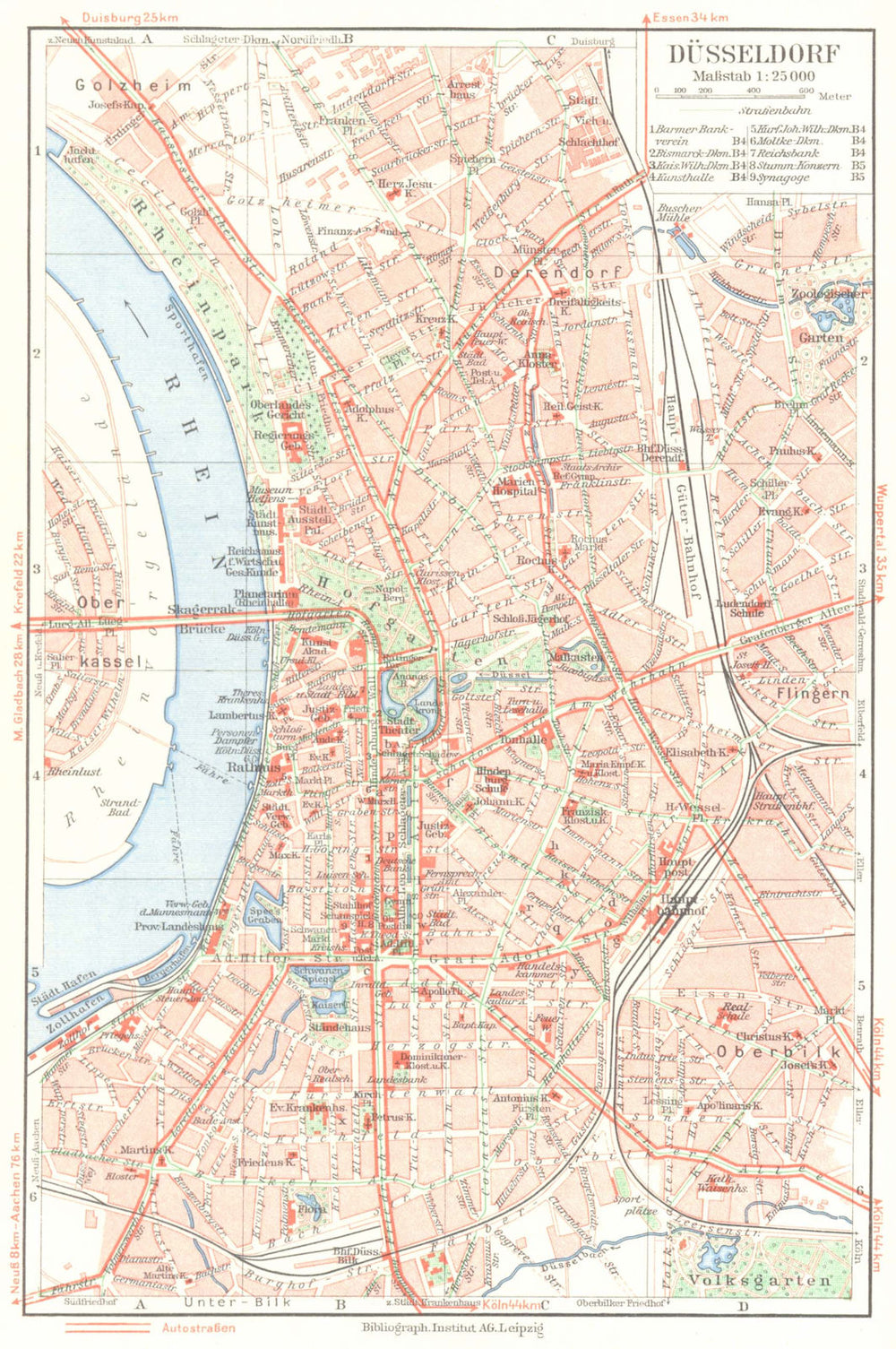 GERMANY. Dusseldorf 1936 old vintage map plan chart