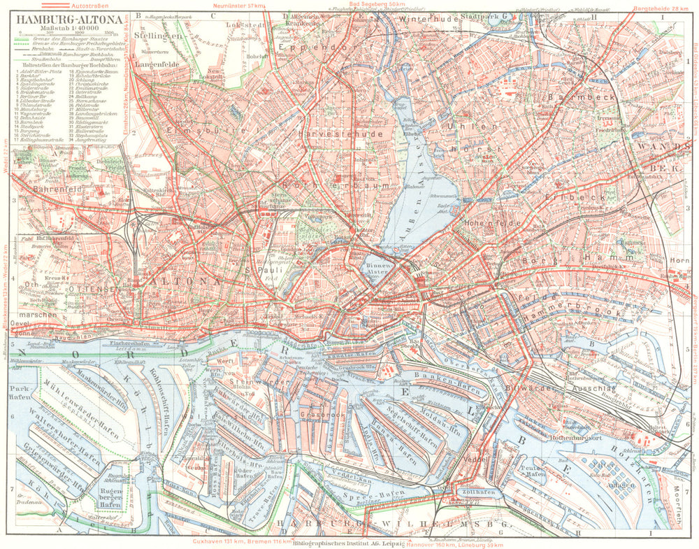GERMANY. Hamburg-Altona 1936 old vintage map plan chart