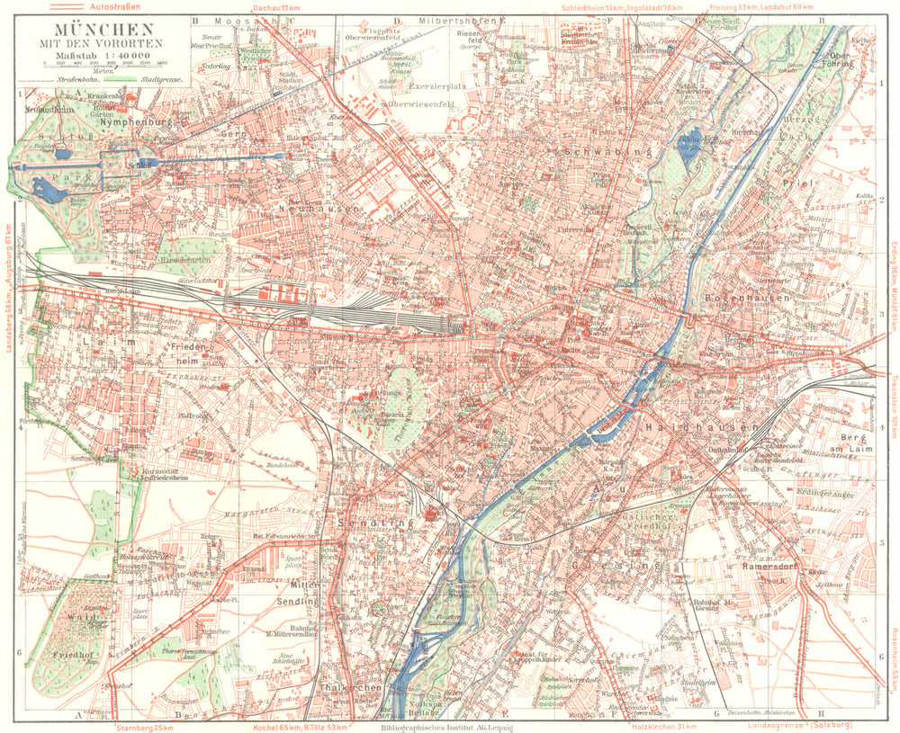 GERMANY. Munchen Mit Den Vororten 1936 old vintage map plan chart