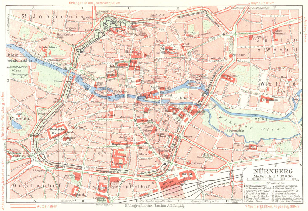 GERMANY. Nuremburg(Nurnberg) 1936 old vintage map plan chart