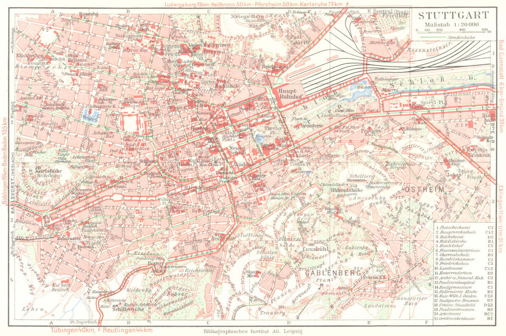 GERMANY. Stuttgart 1936 old vintage map plan chart