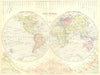 WORLD. East & west Hemispheres 1870 old antique vintage map plan chart