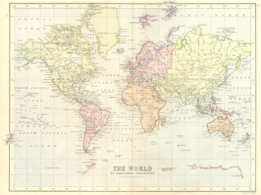WORLD. Mercators Projection 1870 old antique vintage map plan chart