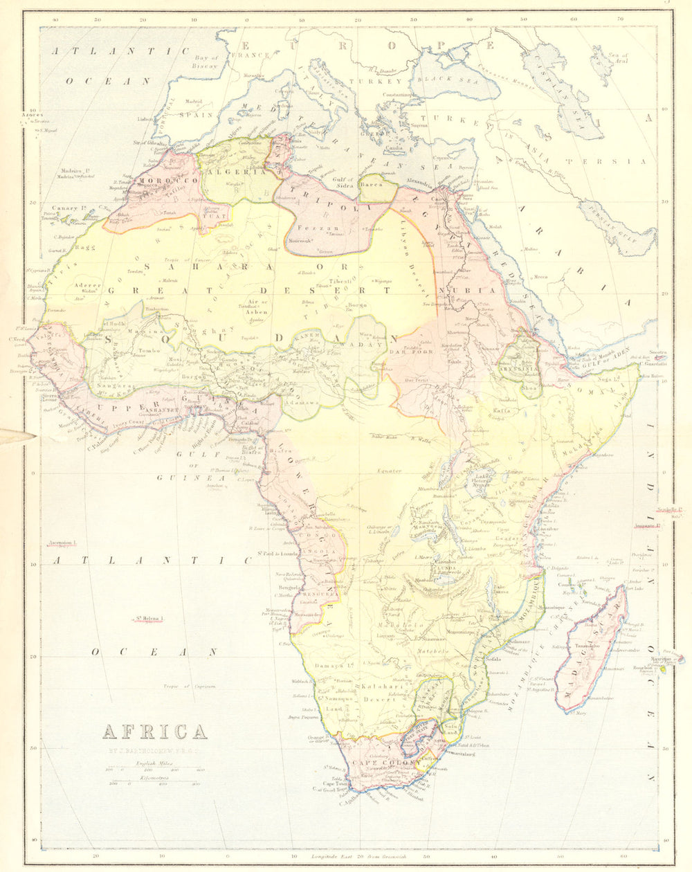 AFRICA. Africa 1870 old antique vintage map plan chart