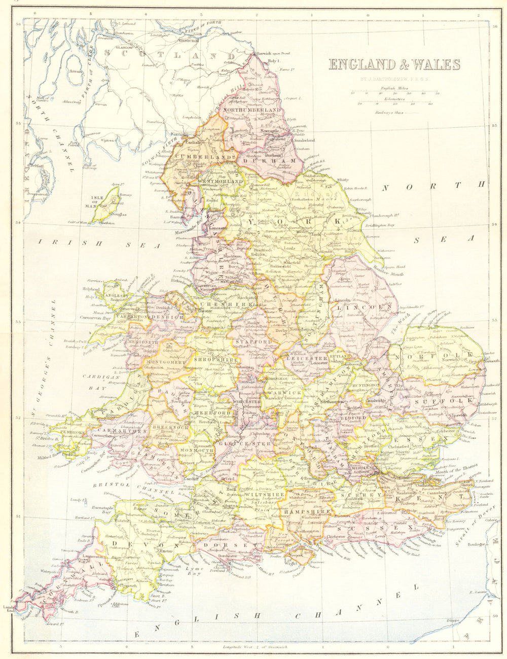 UK. England Wales 1870 old antique vintage map plan chart