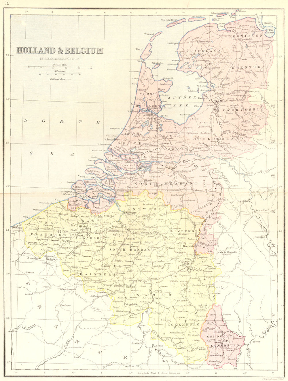 NETHERLANDS. & Belgium 1870 old antique vintage map plan chart