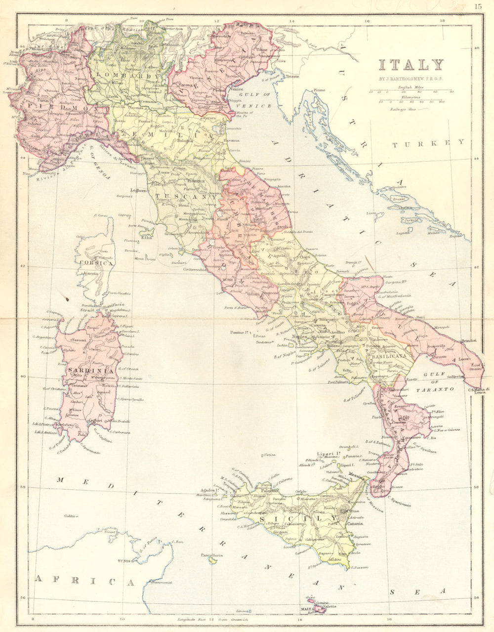 ITALY. Italy 1870 old antique vintage map plan chart