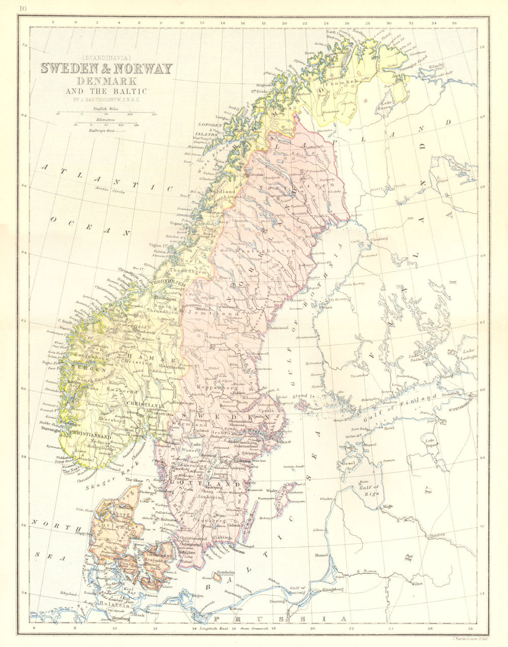 SWEDEN. & Norway, Denmark & Baltic 1870 old antique vintage map plan chart